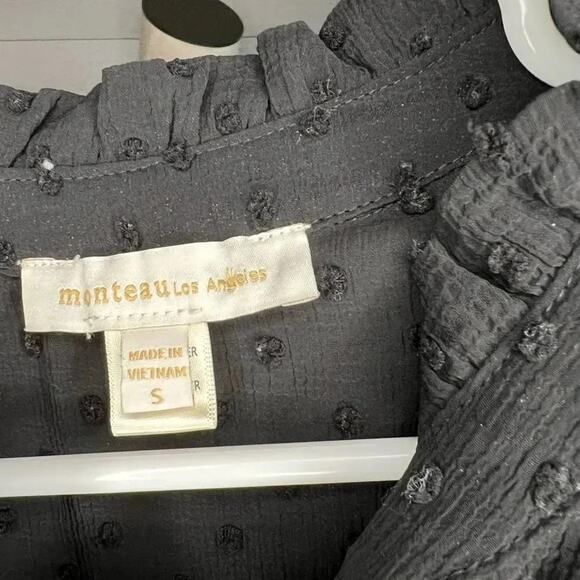 Monteau Los Angeles black sheer layered Swiss Dot top Size Small - Picture 5 of 6